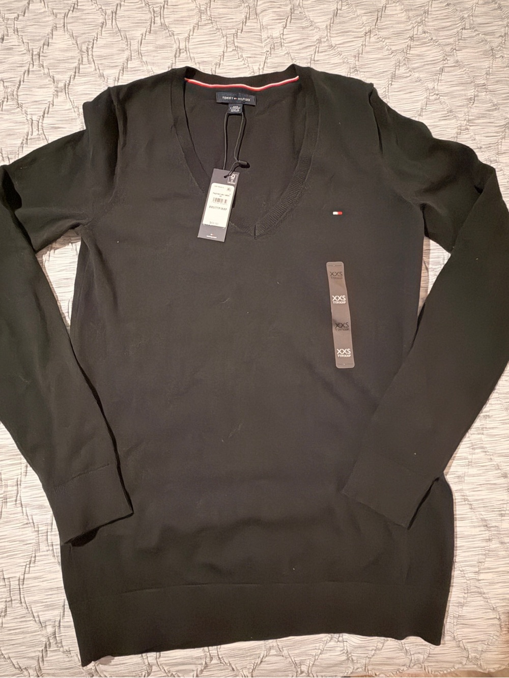Tommy Hilfiger Black V-Neck Sweater with Signature Flag